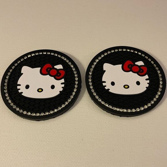 Hello Kitty Car Cup Coasters in Black Bling Set of 2 NWT - Picture 2 of 4